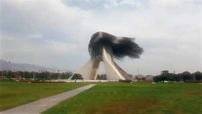 Animation of hairs flowing freely on the top of Azadi Tower of Iran in solidarity with the Iranian women. (Credit: Hamid Ebrahimnia on YT)