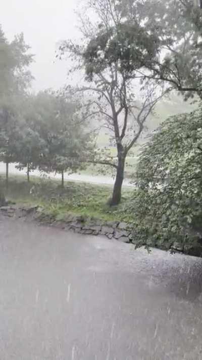 Light thunderstorm and heavy rain in Oslo, Norway