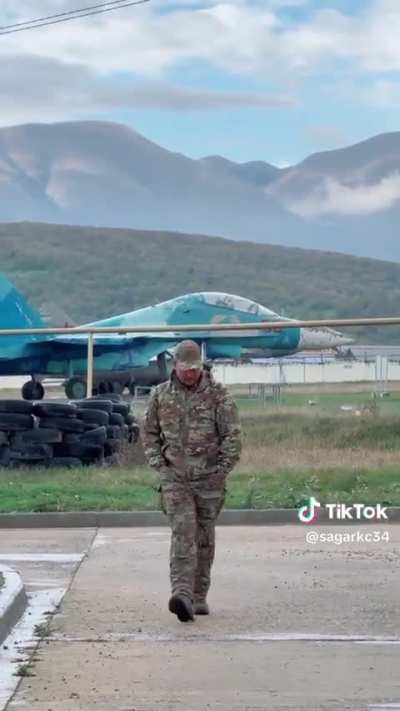 Nepali Tiktok soldier posing with Russian Su-34 aircraft