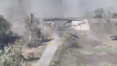 Another angle of the railway bridge near Selidovo being hit by a Kh-38ML missile. Part of the bridge remained standing after strike
