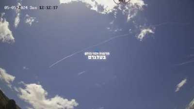 Iron Dome Intercepts a Hezbollah Missile Above Kiryat Shemona; Credit to an Israeli Telegram Channel (watermark)