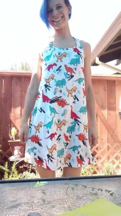 [Thanks] for the dino-mite dress! I feel quite aroarable in it! 🦖❤