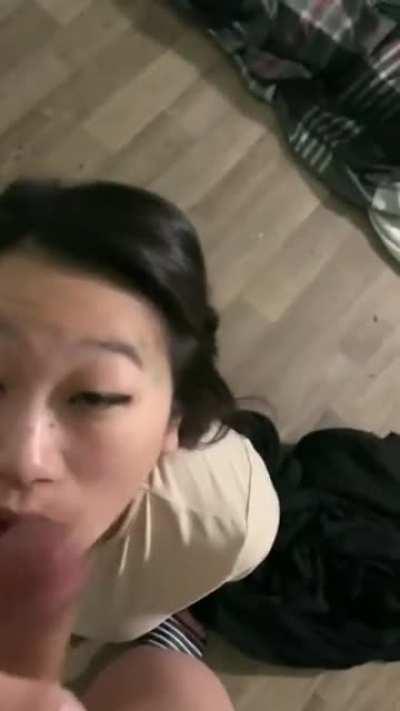 Pretty Asian With Face Tattoo Giving Sloppy Head