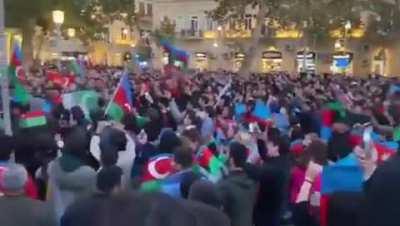 Azerbaijani's celebrating the liberation of Shusha and chanting 