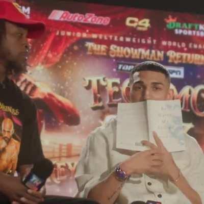 Keyshawn Davis Presses Teofimo Lopez at the Press Conference Today For a prior Interview that he did