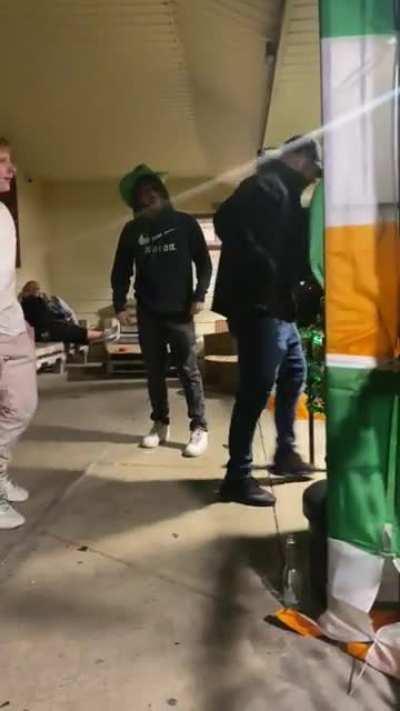 St. Patrick’s day in my hometown never disappoints. Kid was apparently “asking for it” all night. NMV.