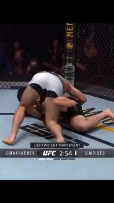 Islam Makachev getting taken down and slammed by 145lber Thiago moses who's mainly a bjj guard player.