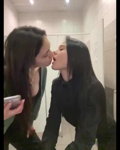 Girls having fun in the bathroom