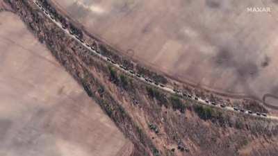 Satellite footage of the Russian convoy heading towards Kyiv