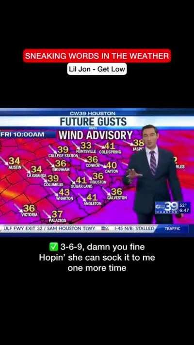 Meteorologist cleverly found a way to sneak lyrics from Lil Jon's &quot;Get Low&quot; into his broadcast.