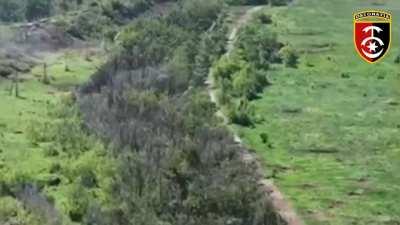 Russian IFV avoiding Ukrainian artillery rounds then drives into a mine