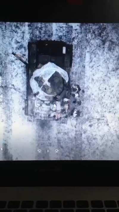 Russian invaders might have thought they were safer while hiding behind their tank. Well, a Ukrainian drone proved different