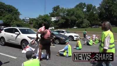 Asshole protestors wont let man get to his job