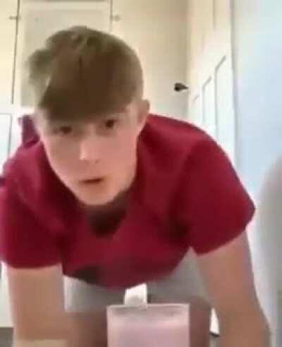 Idiot tries drinking milk with toilet roll