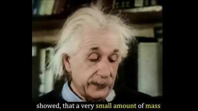 Albert Einstein Explains E=MC², 1940s, colorized.