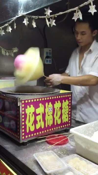 Cotton Candy in the Night Market in Beijing, China