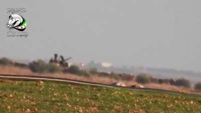 Opposition TOW team hits an SAA technical moving near Al-Hamira - Aleppo - 8/12/2015