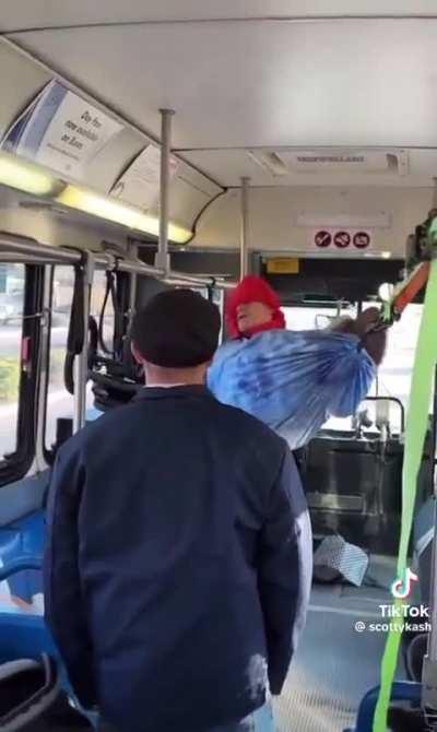 Setting up a hammock in the bus 