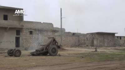 Oppositions multi-barreled &quot;Hell-Cannon&quot; sees use against Syrian Army positions at al-Nayrab Military Airport, Aleppo - 1/28/2014