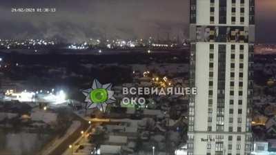 Lipetsk, Russia. The moment of the explosion after the drone hits. / 24.02.2024