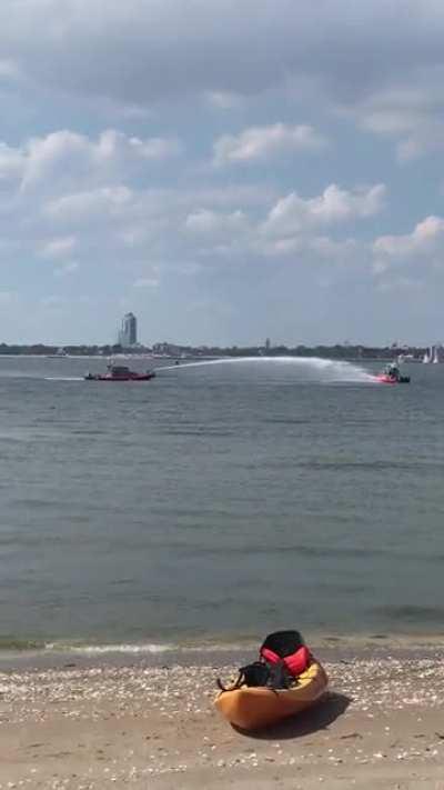 Fire boat water gun fight in NYC / bonus video of my sister