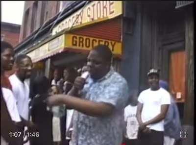 Notorious B.I.G. in a street battle rap at age 17.