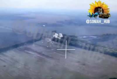 Ukrainian Aviation strikes Russian positions and personnel with GBU39 small diameter bombs. Kursk region. 1.5 km southeast of Komarivka. Music from source