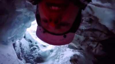 Man falls in crevasse remains calm while staring death in the face (warning: not NSFW but bones breaking can be heard)