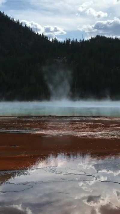 These swirling towers of steam at Grand Prismatic Geyser in Yellowstone