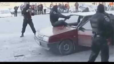 This is how Russian police enters in to vehicle.