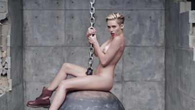 Miley Cyrus in the uncensored Wrecking Ball video