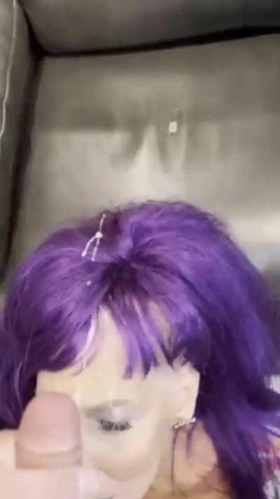 He did not expect a deepthroat purple-haired blowjob  but had a good time for sure cumming