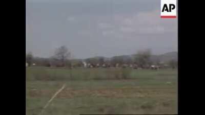 Bosnian refugees fights with Serbs in the villages of Caparde and Mahala, Bosnia during which U.S. peacekeepers attempts to reestablish order (April 25, 1996)