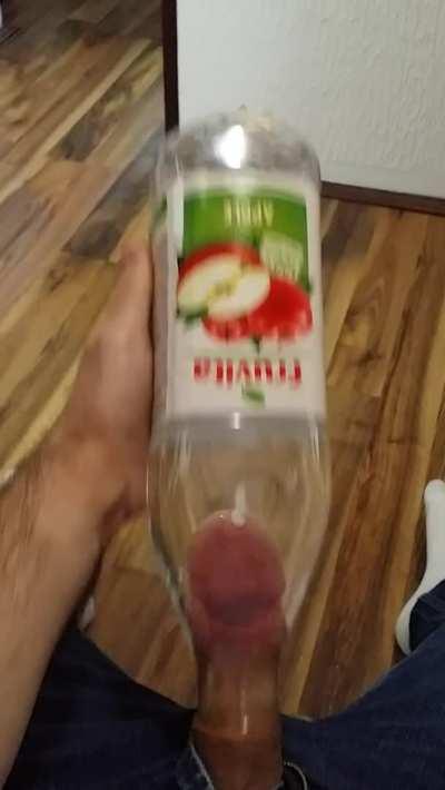 [Proof] Cum in bottle full of lukewarm water. I am crazy, I know, but filing is so good . . . If you want do this, insert dick whilee it's soft and wait for it go down again before can pull out (before that he drilled a small hole in the bottom of the bot