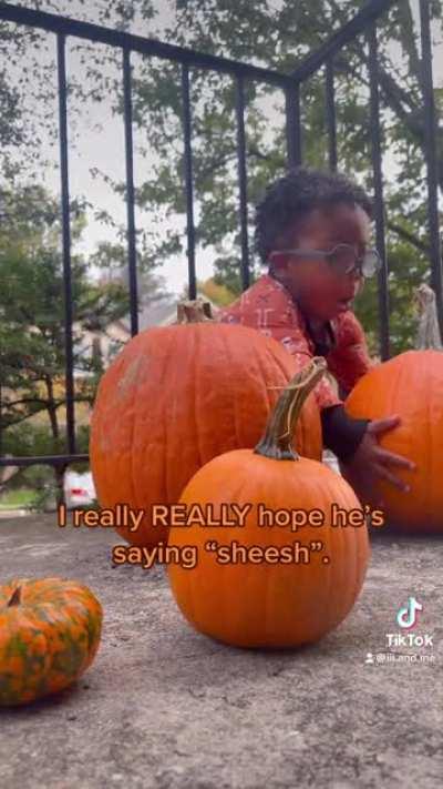 My son (2) thought it’d be cool to try and lift pumpkins heavier than he is. Little muscles, big dreams, questionable language. 😂