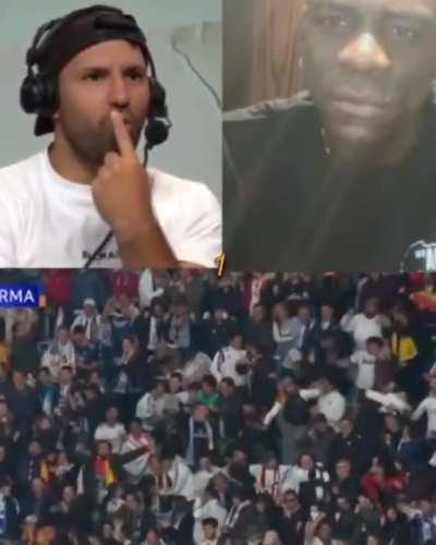 Aguero reacting to both 'Benzema goals' with Balotelli