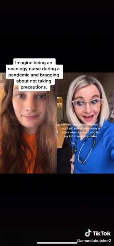 As an oncology (cancer) nurse, she is in direct contact with the most immunocompromised/immunosuppressive patients in her hospital. Those patients are at increased risk for severe illness if infected with the virus that cause COVID-19.