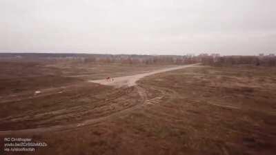 Test flight of an ornithopter (aircraft that flies by flapping its wings)