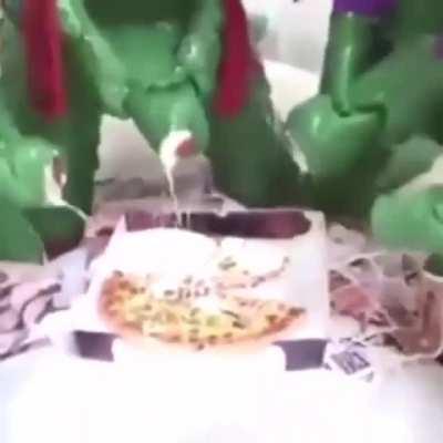 Teenage Mutant Ninja Turtles nutting to a pizza (NSFW)