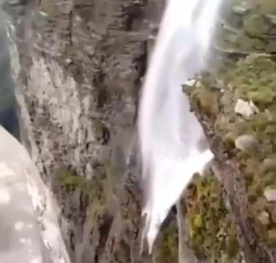 This is what happens when the wind is too gusty; yes, this waterfall is flowing in reverse!