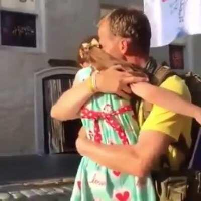 British Army Major Chris walked 700 miles barefoot across the UK to raise money for research into his young daughters rare disease, Cornelia De Lange Syndrome. This is the moment he reunited with his daughter at Edinburgh Castle.