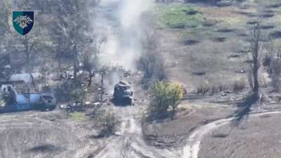 Footage of a Ukrainian FPV pilot attacking a Russian vehicle transporting ammunition to the frontline.