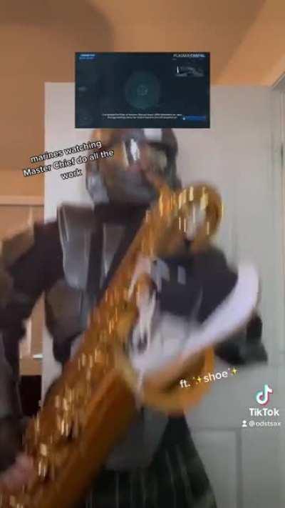 Why is this ODST playing a saxophone while jumping and watching Halo Gameplay?