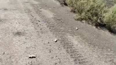 A Russian soldier provides accurate intelligence for Ukraine as he films the damage to his motorcycle caused by PFM-1 