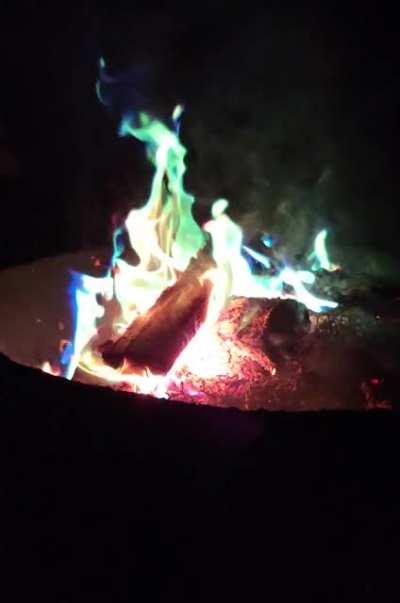 This rainbow fire my father built, in slow motion