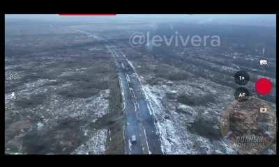 A Russian T-80 firing at a position retreats after a kamikaze drone strikes the tank, Avdiivka area, posted 07.02.2024