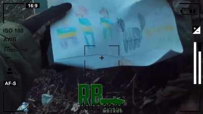 Russian soldier finds drawings from a dead Ukrainian soldiers child….