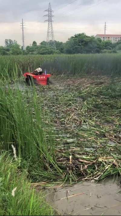 Swamp clearing tractor boat