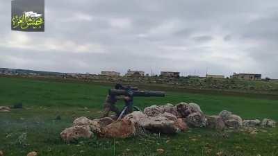 Jaysh al-Izza BGM-71 TOW team targets a gathering of SAA soldiers and their technical - Asilah - 2017