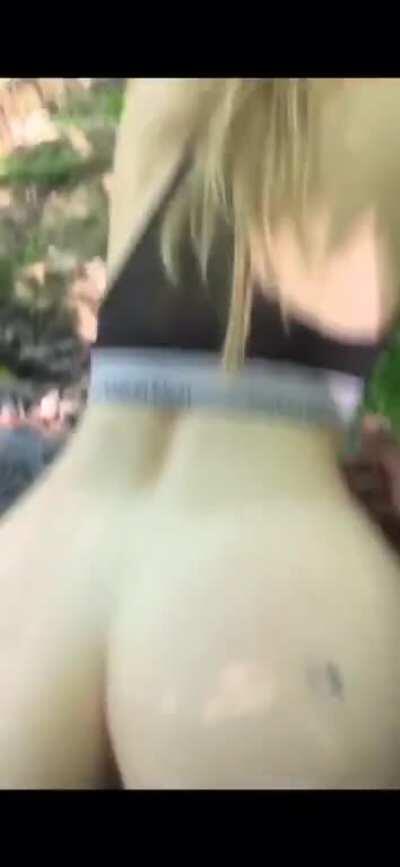 Interracial couple having sex outside